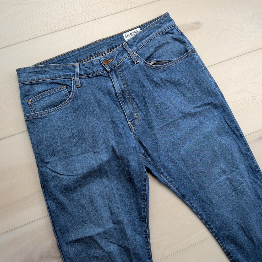 Aviator Jeans Men 36x30 Straight Fit Stretch Denim Zip Pocket Travel Made in USA